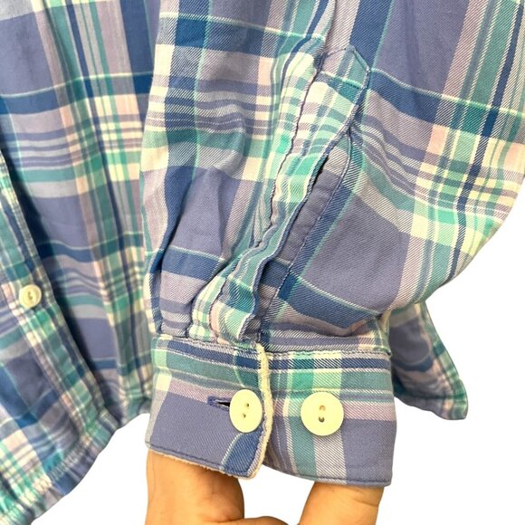 LL Bean Purple Plaid Fleece Lined Flannel Button Up Shirt Women's Plus Size 2XL - Picture 5 of 7